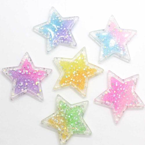 41mm Glitter Star Resin Flat Back Cabochon For Keychain κρεμαστό αξεσουάρ DIY Craft