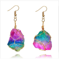 Natural rainbow irregular stone crystal pendant earrings