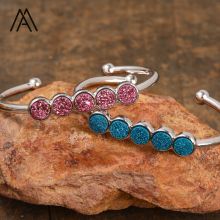 Natural Drusy Agate, Turquoise, and Silver Fashion Bangle Bracelets for Women