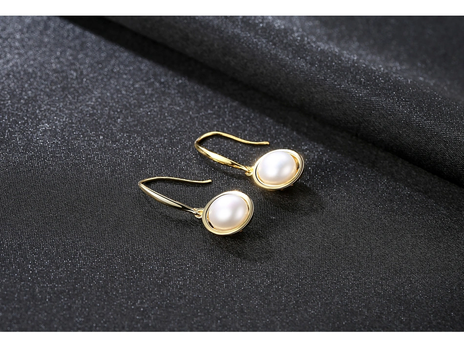 S925 Silver Circle Simple Fashion Black Freshwater Pearl Stud Earrings