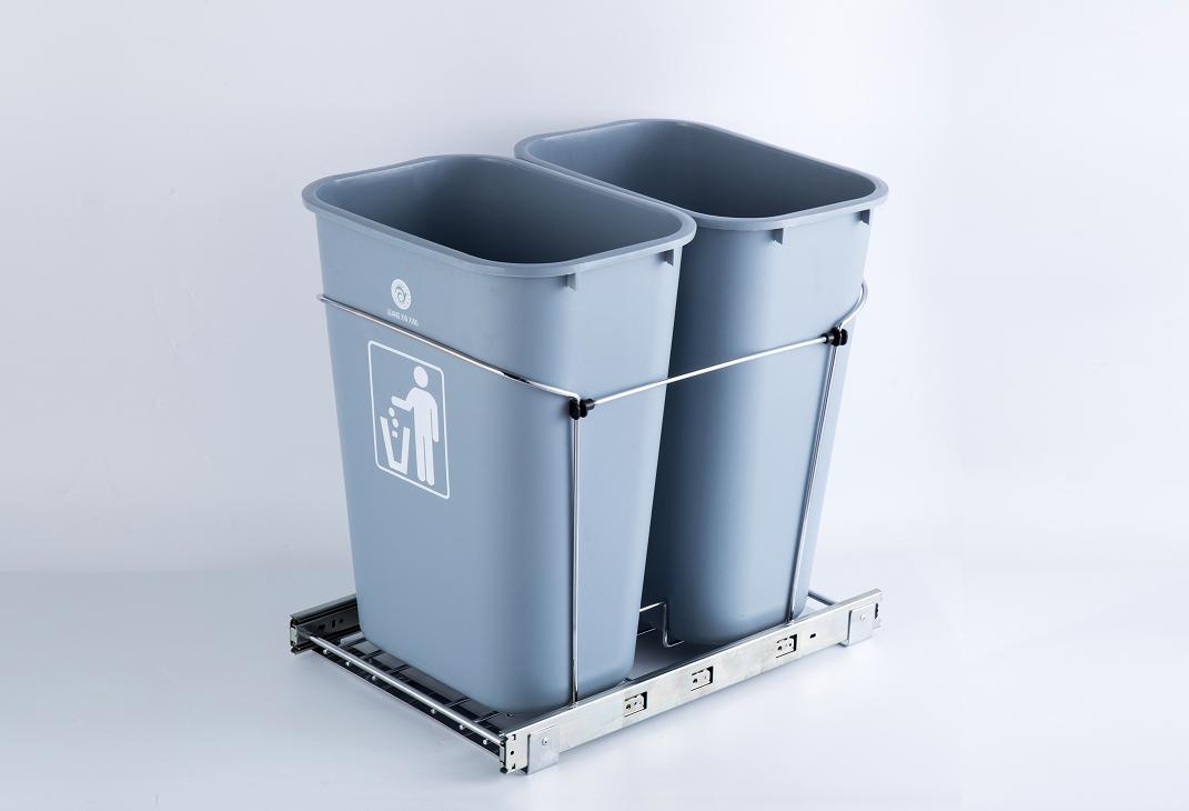 Built-in Tarik Keluar Kabinet Dapur Modern Sampah Double 2*35L Bin Limbah Plastik