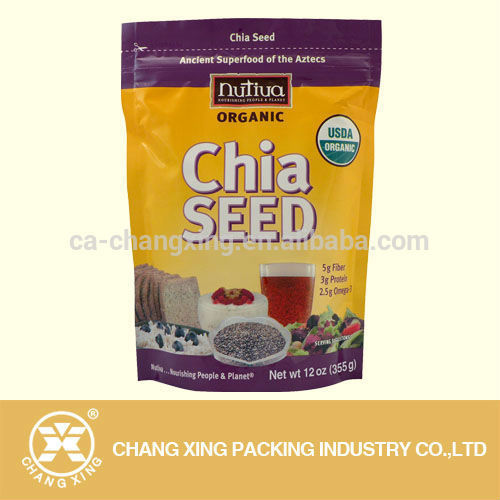 Custom design printed plastic chia seed packing bag/agricultural seed packaging bag/stand up ziplock bag