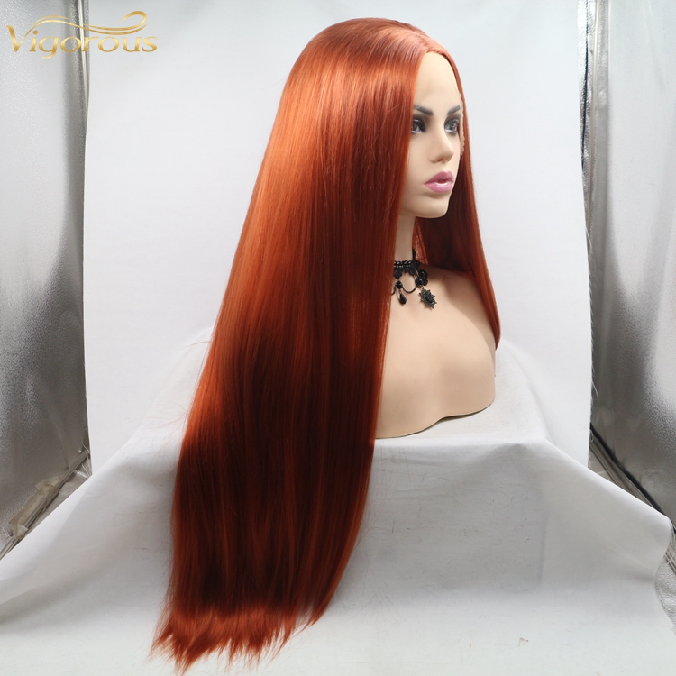 Vigorous mono long red premium high quality straight wholesale black women synthetic hair wigs with lace front