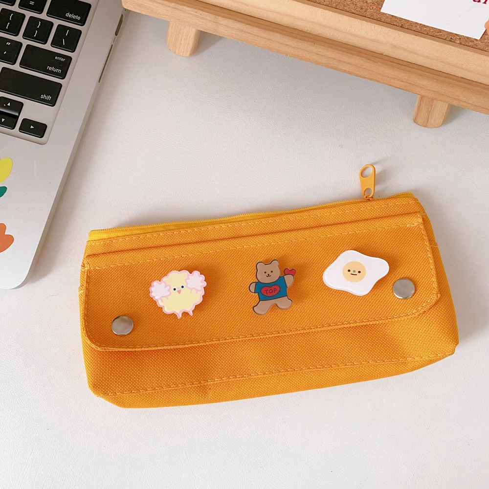 Pencil Bag Girl Simple Large Capacity Elementary School Cute Canvas Pencil Bag Junior High School Multifunctional Stationery Bag