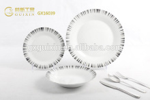 GUIXIN 18-Piece Round white Porcelain dishware set, Service for 6, black