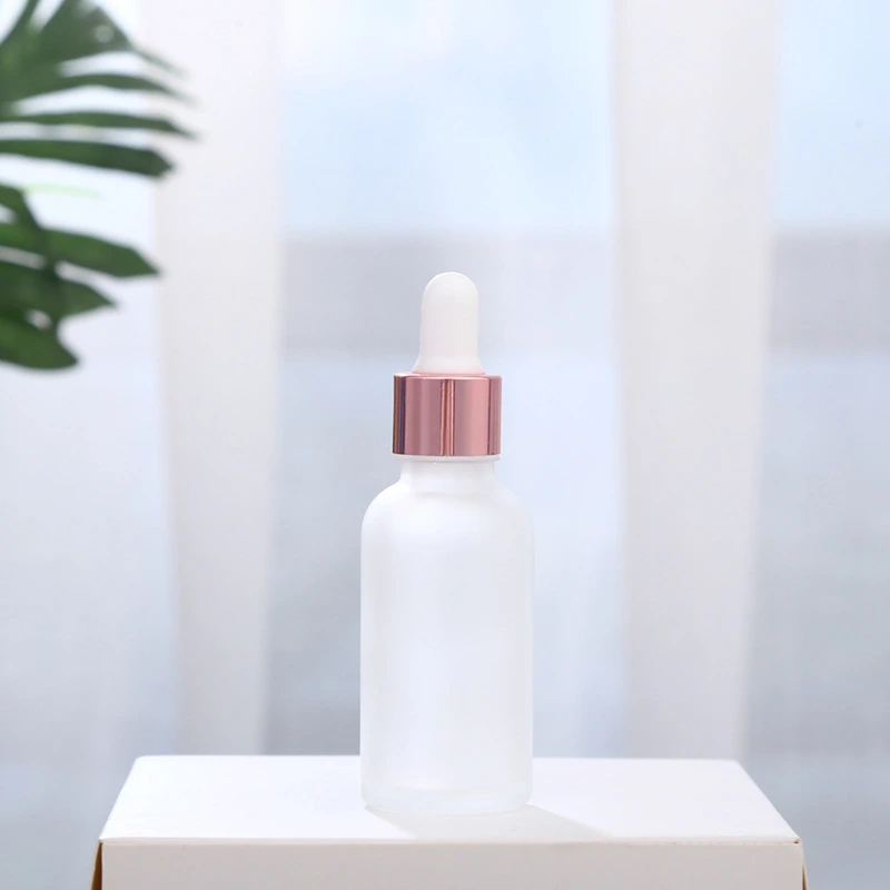 Rose Gold Frosted Pink Cosmetic Essential Oil Serum Glass Dropper 30 Ml Bottles