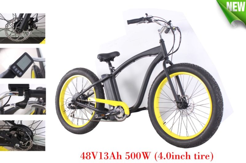 City Folding 48V13ah All Terrain 4.0 Inch Wide Fat Tire 500W Beach Cruiser Electric Bike