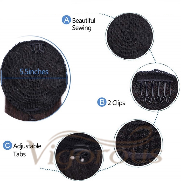 High Quality With Hairpins Wrap Around Drawstring For Black Women Grey Straight Scrunchies High Ponytail Hair Piece Extensions