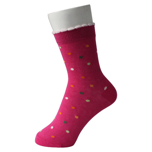 Girl Over Ankle Pink Socks with Colored Dots