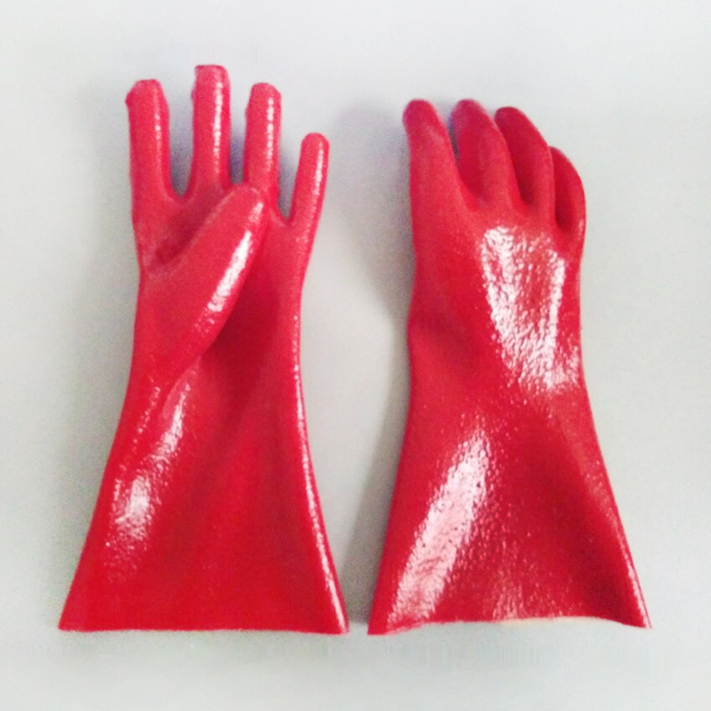 Red PVC Szorstki wykończenie Zanurzone rękawiczki 14 cali