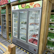 Supermarket Beverage Freezer Glass Transparent 3 Doors Display Refrigerator