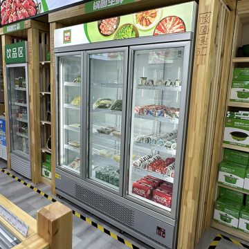 Supermarket Beverage Freezer Glass Transparent 3 Doors Display Refrigerator