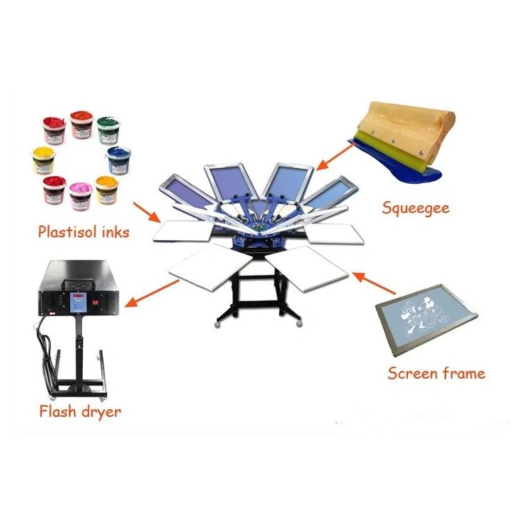 2019 Manual 6 Color 6 Station Rotary Carousel Multi Color T Shirt Screen Printing Printers