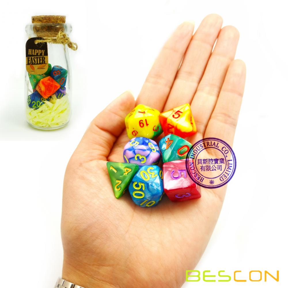 Bescon Ostern Würfel Polyhedral Würfel 7pcs RPG Set in Glas, RPG Würfel Set d4 d6 d8 d10 d12 d20 d% Set von 7 Ostern Würfel-DnD Würfel