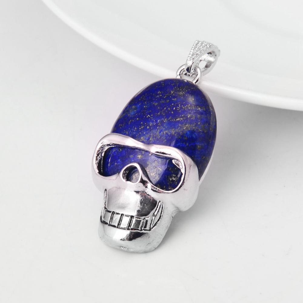 Lapis Lazuli Pendentif tête de mort en pierre semi-précieuse