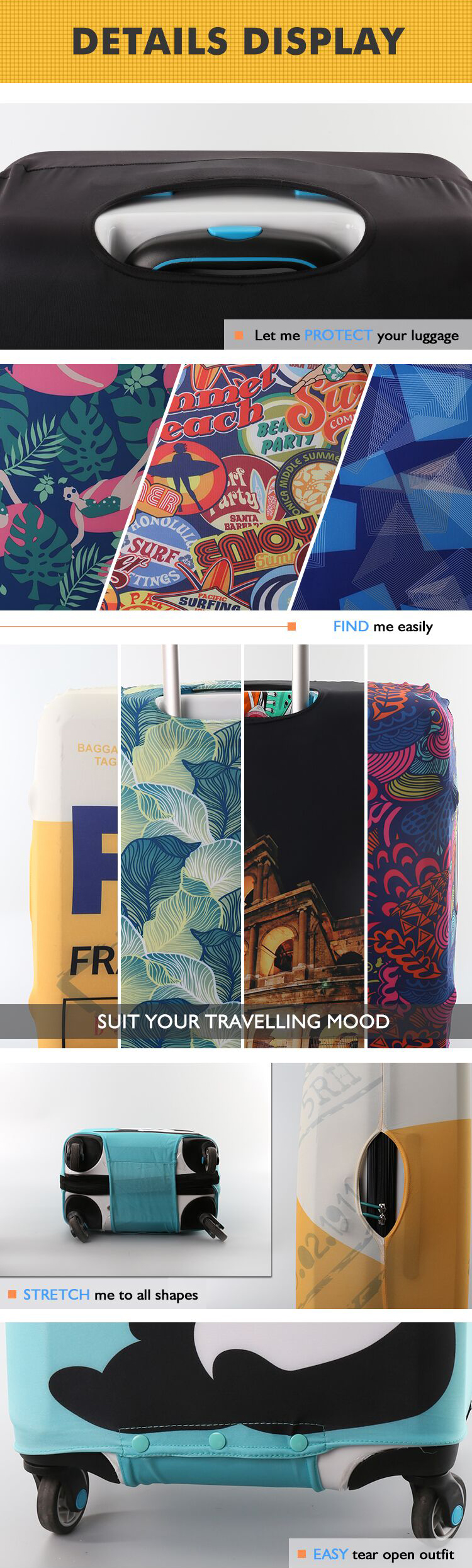 Colorful custom durable luggage cover with printing