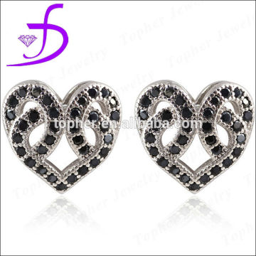 Wholesale rhodium plated 925 silver solid silver heart earrings