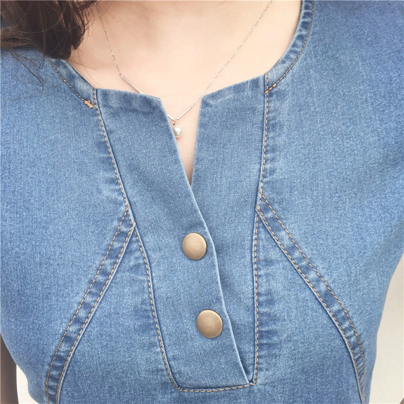 Summer Plus Size Short-Sleeved Casual MID-Length Denim Dress