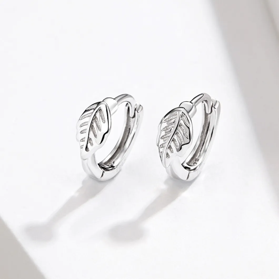 Simple Silent Leaves Plated Platinum 925 Sterling Silver Stud Earrings