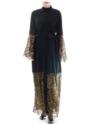 Black Laser Cut Lace Muslim Abaya Islamic Women Malaysia Jilbab Djellaba Dress  Robe