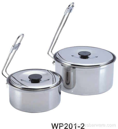 2pcs Stainless Camping Cookware with Foldable Lock Handle