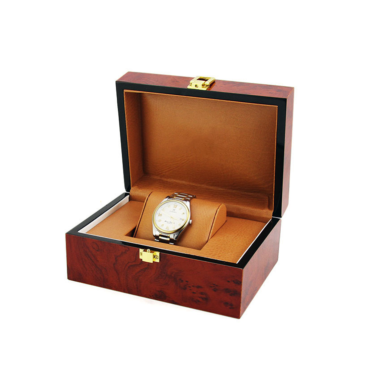 Luxury OEM Custom High Glossy Single Wooden Men Watch Boxes Packaging For Gift