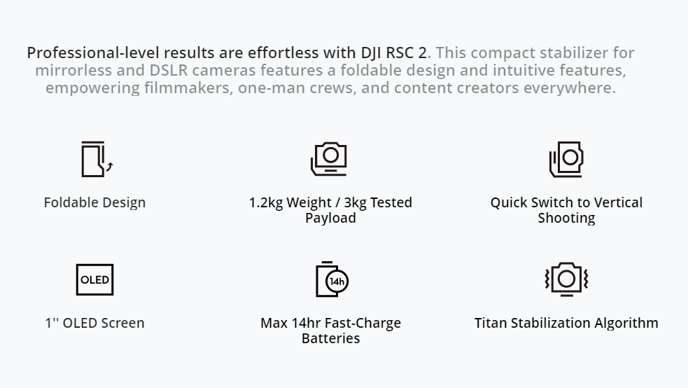 2020 hot new DJI RSC 2 /RSC 2 Pro Combo Gimbal 1 inch OLED screen 3kg payload Multi-scene solution 14hrs fast charge battery
