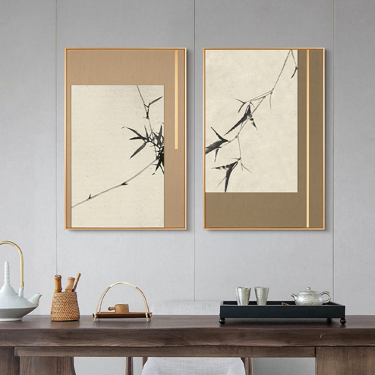 Artist design Traditional Chinese style Ink bamboo Printing artwork Canvas wall painting art For office wall decoration