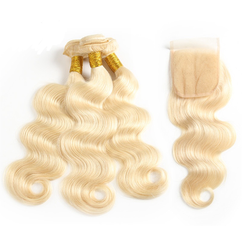 Wholesale Cuticle Aligned European 613 Virgin Human Hair,Russian Blonde Virgin Human Hair Bundles With Lace Frontal Closure