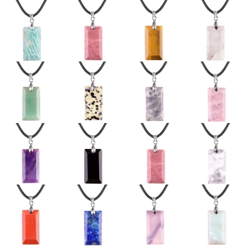 Gemstone Stone Pendants Necklace Rectangle Shape Agate Crystal Chakra Natural Stone Rope Chain Choker Charm