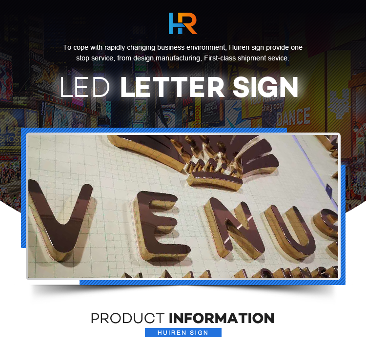 Stainless steel mirror gold led letter sign shop name board designs