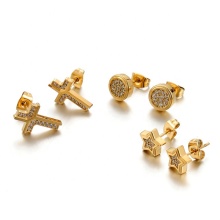 Yiwu Aceon Stainless Steel Unique Star Round Asymmetric Cross Paved Stone Earring Stud