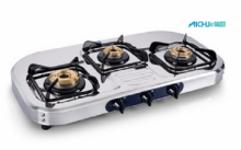 SS Natural Polish Gas Stove 3 Brass Burners