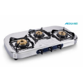 SS Natural Polish Gas Stove 3 Brass Burners