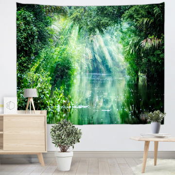 Lake Natural Landscape Wall Tapestry Green Forest Sunlight Tapestry Wall Hanging for Livingroom Bedroom Dorm Home Decor