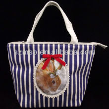 Pinted stripe canvas small tote bag for girls