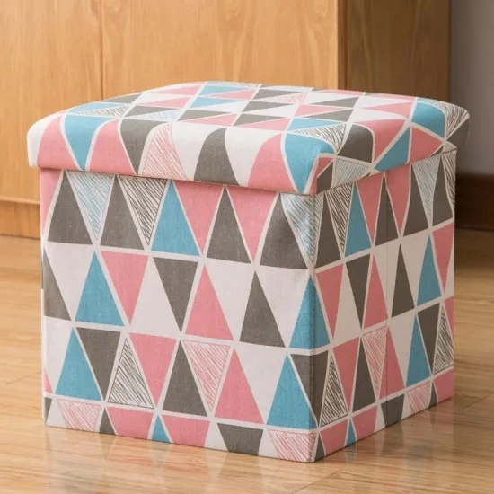 Multifunctional Folding Storage Ottoman Linen Fabric Footrest Coffee Table Toy Box Chest for Bedroom and Living Room