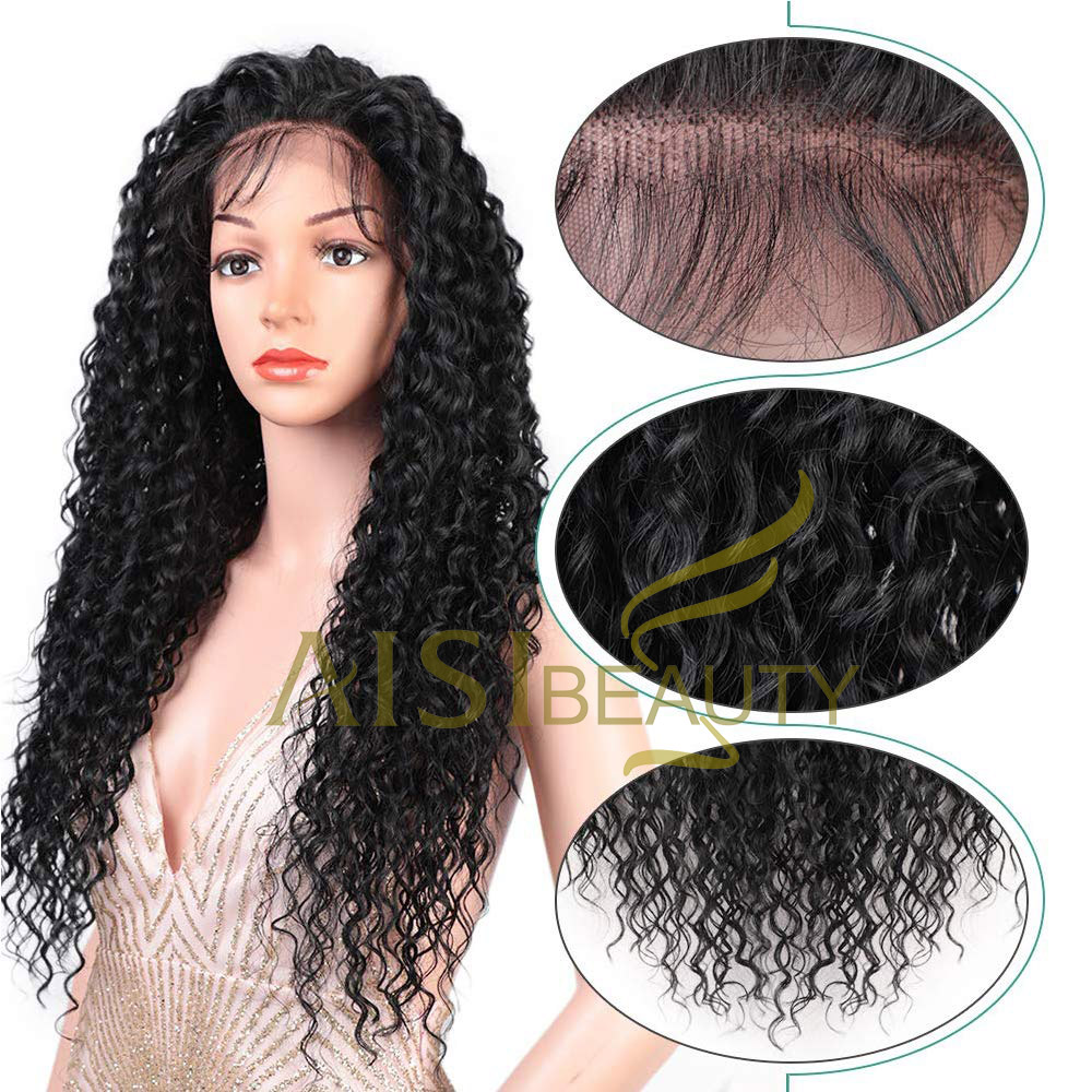 Aisi Beauty Wholesale Cheap Vendor Long Wavy Kinky Curly 13x6 Black Lace Front Synthetic Hair For Black Women Lace Front Wig