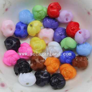 Back Hole Chunky Opaque Acrylic Rose Flower Loose Beads