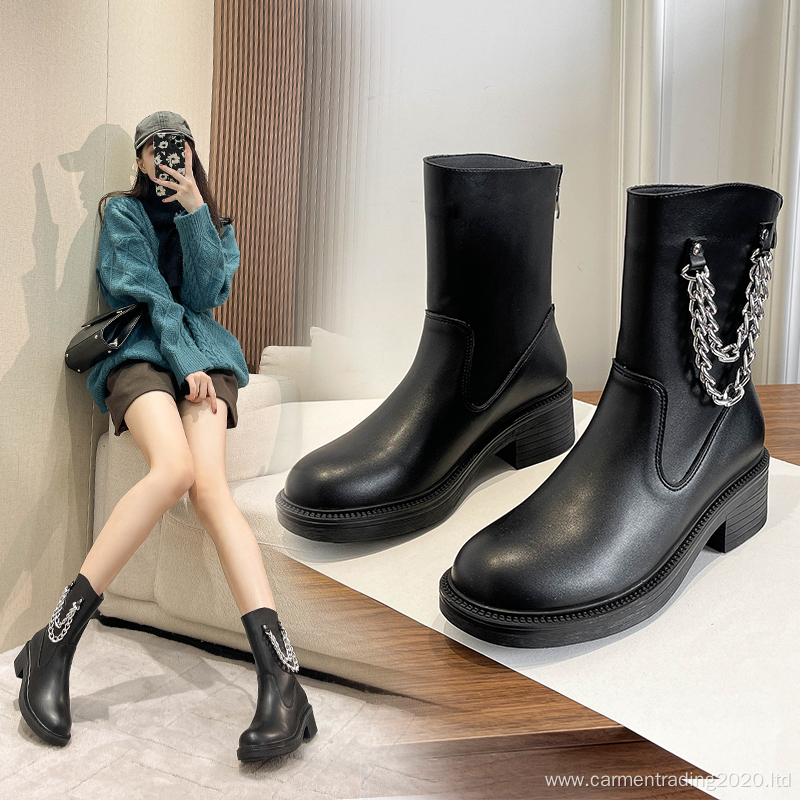 Classic design round fashion custom women's leather boots