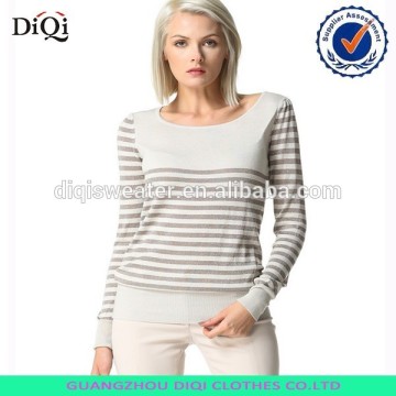 latest striped o-neck knitting sweater for lady