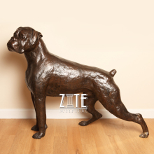 Outdoor life size metal casting boxer dog bronze sculpture