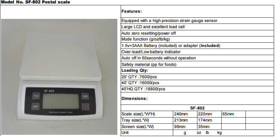 sf-802 30kg 1 g digital package scale post office weighing scale