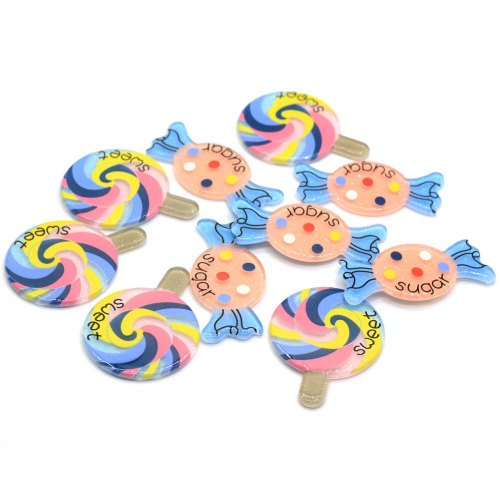 Mignon beauté Kawaii doux spirale arc-en-ciel sucette bonbons résine Cabochons Flatback pour bricolage décoration de téléphone