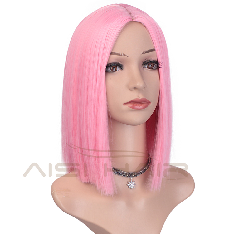 150 Length Hair Heat Resistant Wig For Black Women Pink Short Straight Bob Synthetic Middle Part Shoulder Hair Wigs