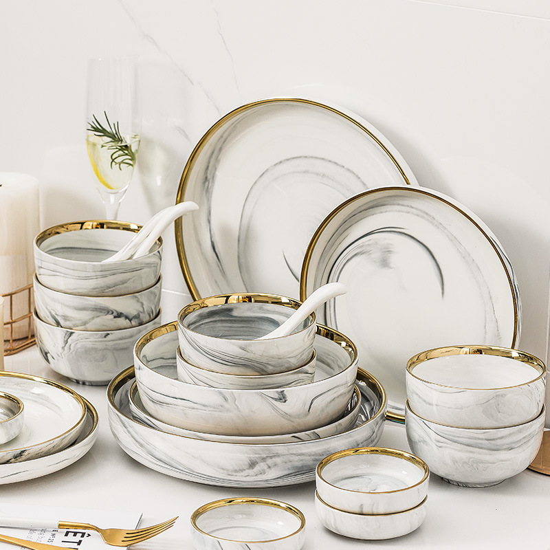 Conjuntos de jantar de ouro em marmorete cerâmica