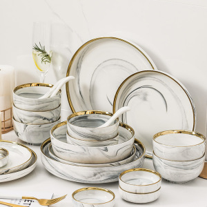 Ceramic Marbling Golden Dinner Sets