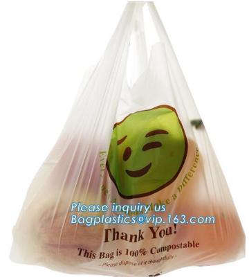 compostable printed grocery shopping bags, compostable bio-plastic T-shirt shopping bag, compostable grocery bags