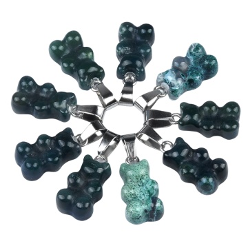 Natural Stone Pendant Gemstone Crystal Carved Bear Charm Pendants for DIY Jewelry Making