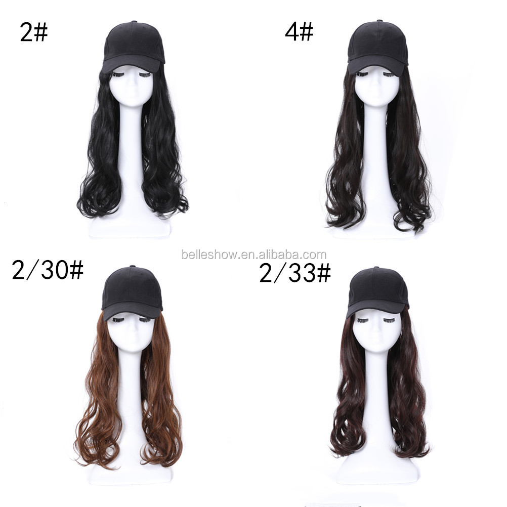 Hot sell baseball hat hair wig combination custom new design  synthetic hair with hat with black  wig